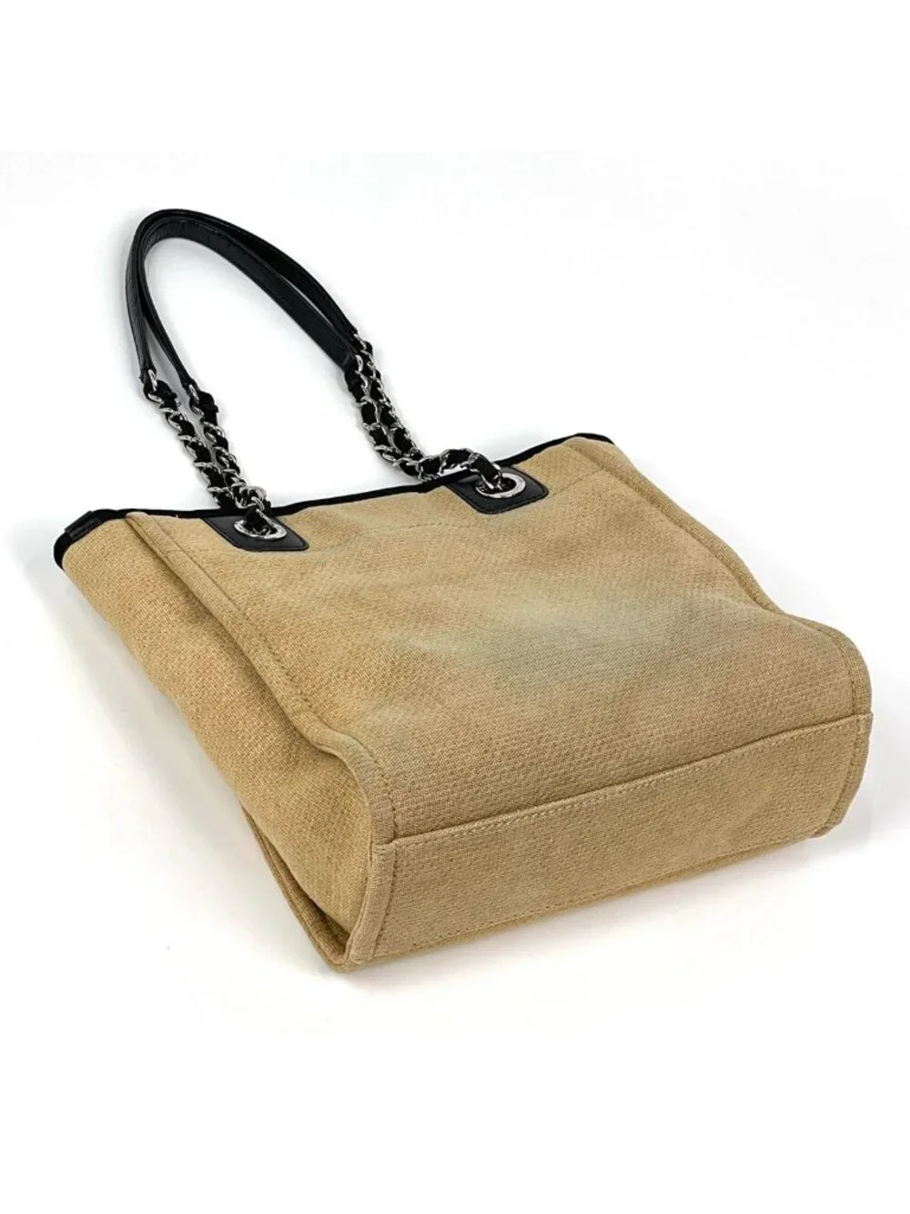 Chanel Deauville Chain Tote CC Logo PM Canvas Beige